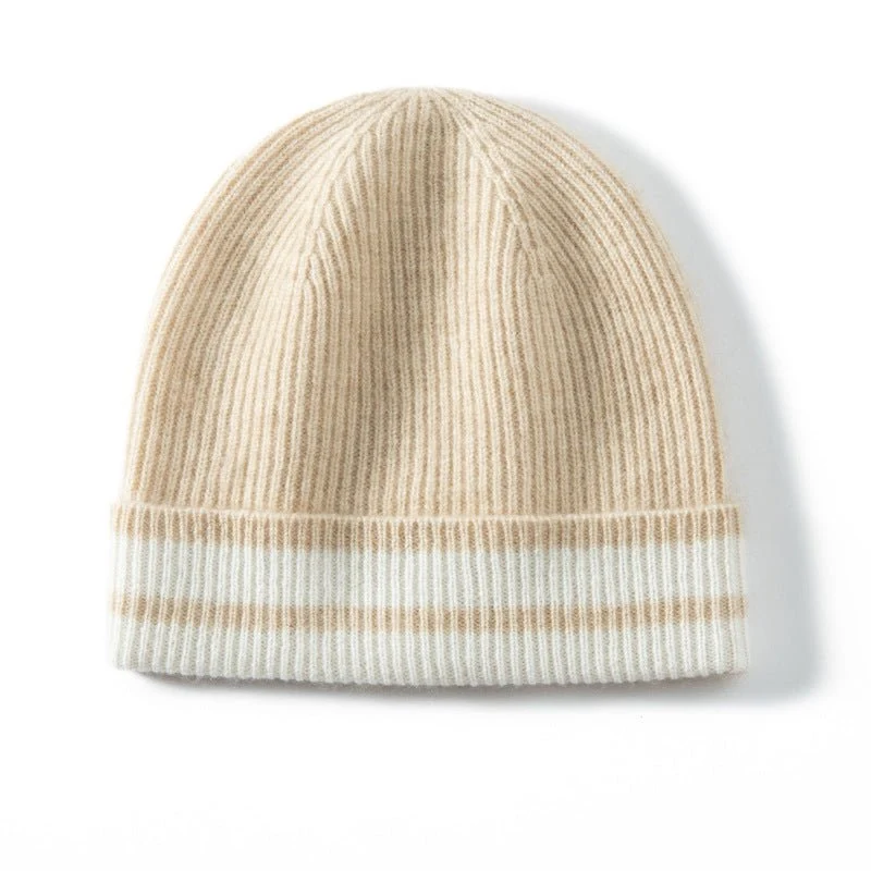 Sombrero puro de gorro de cachemir con rayas gruesas de cachemira de invierno - Imagen 4