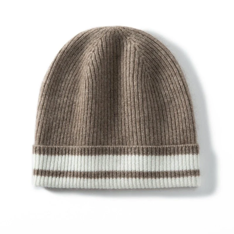 Sombrero puro de gorro de cachemir con rayas gruesas de cachemira de invierno