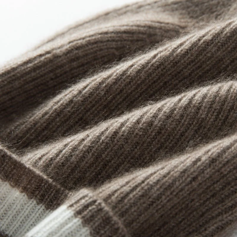 Sombrero puro de gorro de cachemir con rayas gruesas de cachemira de invierno - Imagen 3