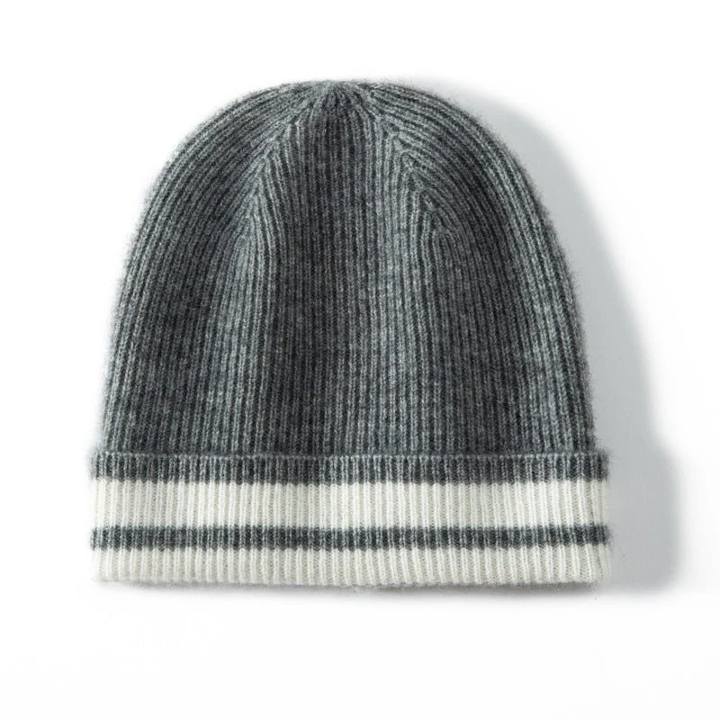 Sombrero puro de gorro de cachemir con rayas gruesas de cachemira de invierno - Imagen 5