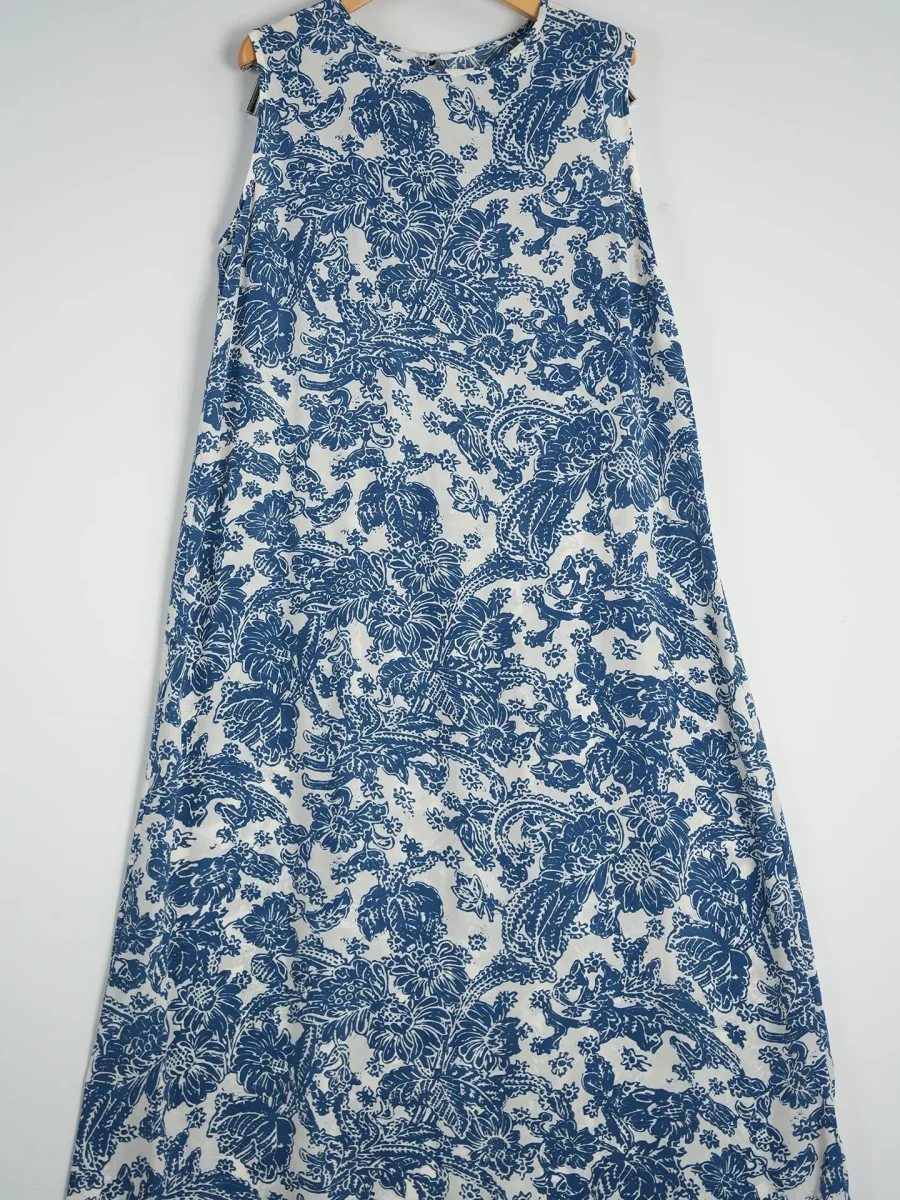 Vestido midi de seda con estampado Toile para mujer Vestido de seda sin mangas con cinturón - Imagen 6
