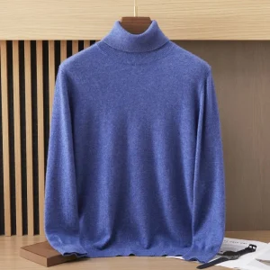 Suéter de cachemir con cuello alto para hombre Manga larga Dobladillo acanalado
