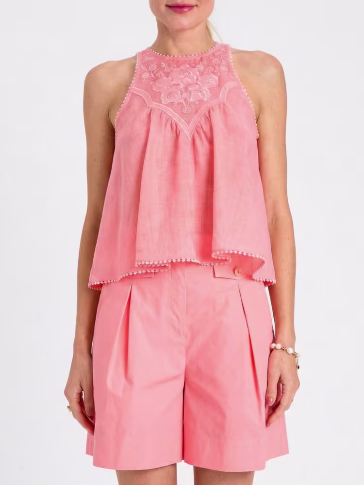 Twinset top de algodon rosa salmon con bordados