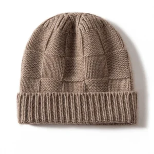 Gorro unisex de cachemira a cuadros con ala acanalada de punto de cachemira