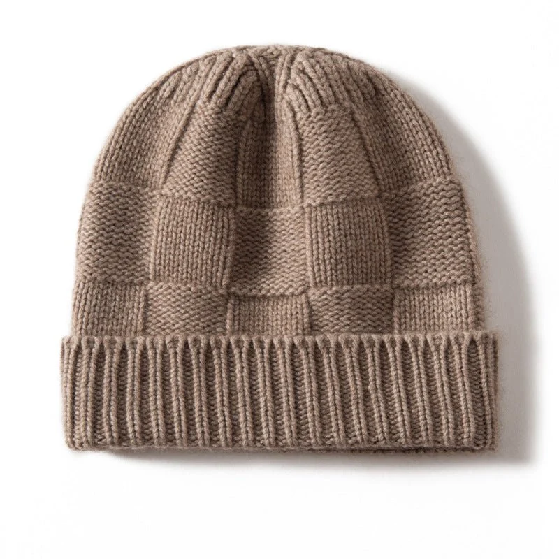 Gorro unisex de cachemira a cuadros con ala acanalada de punto de cachemira - Imagen 2