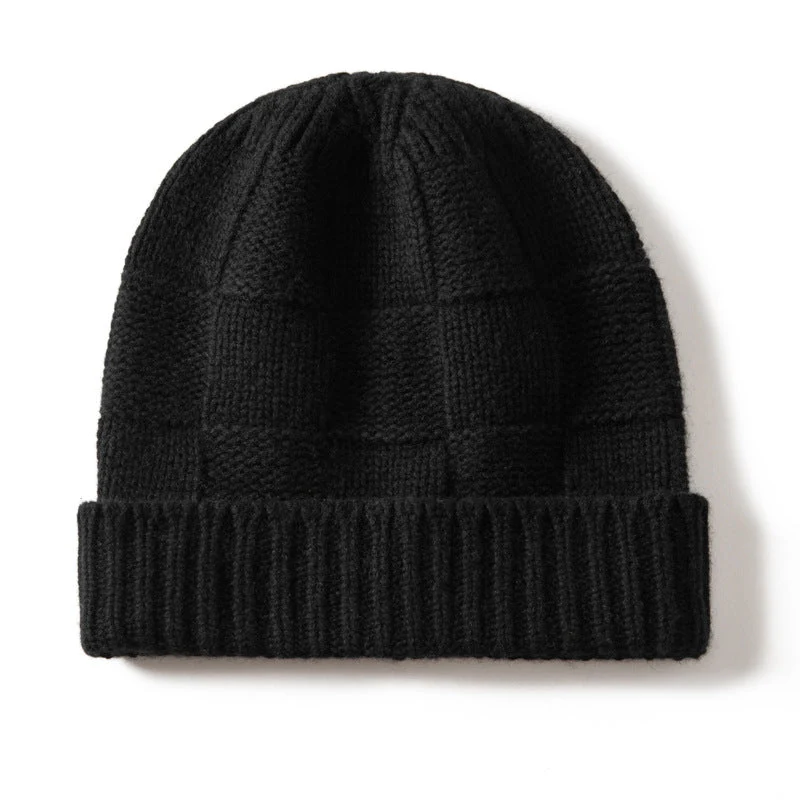 Gorro unisex de cachemira a cuadros con ala acanalada de punto de cachemira - Imagen 5