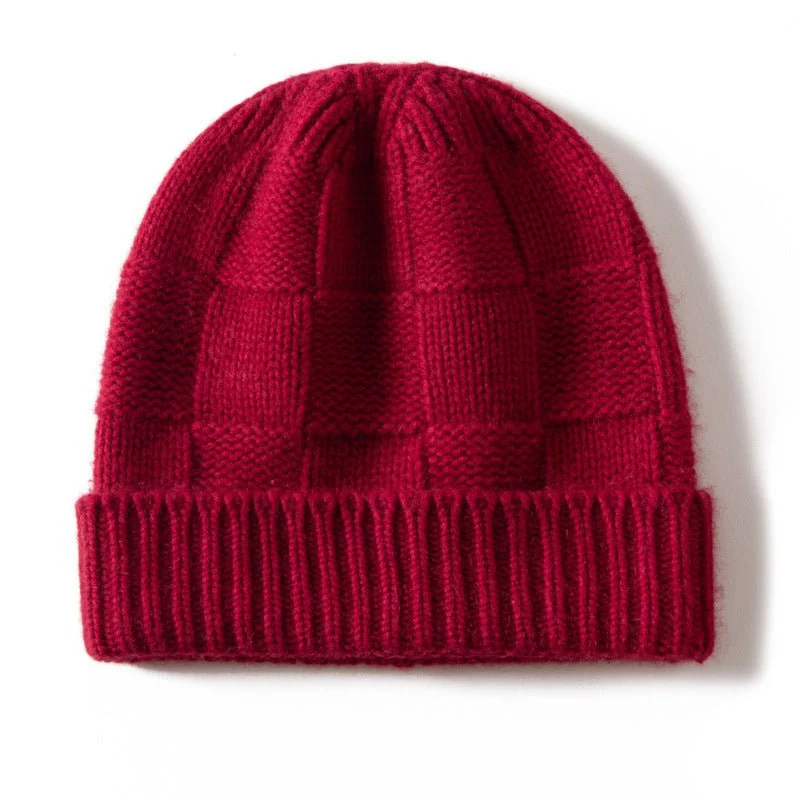 Gorro unisex de cachemira a cuadros con ala acanalada de punto de cachemira - Imagen 6