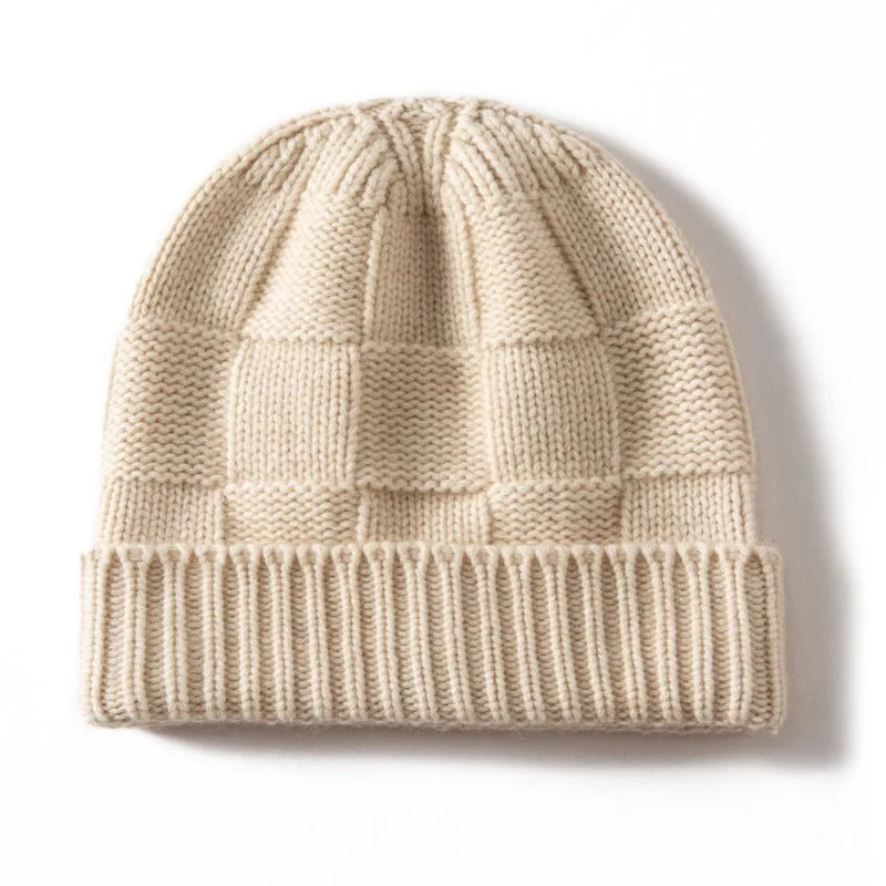 Gorro unisex de cachemira a cuadros con ala acanalada de punto de cachemira - Imagen 3