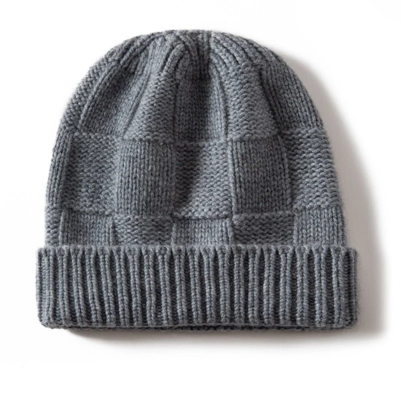 Gorro unisex de cachemira a cuadros con ala acanalada de punto de cachemira - Imagen 4