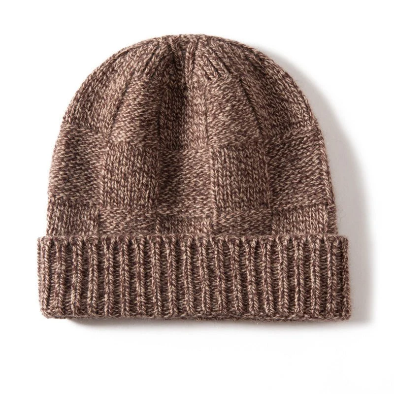 Gorro unisex de cachemira a cuadros con ala acanalada de punto de cachemira - Imagen 7