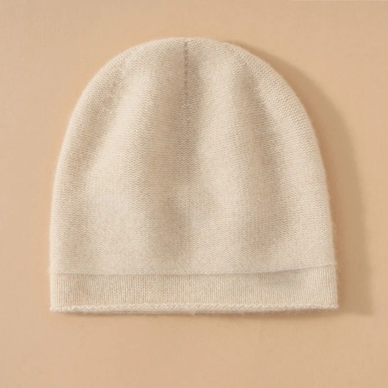 Gorro de punto de cachemira pura unisex Gorro de cachemira con borde rizado - Imagen 3