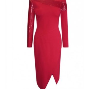 Carla Ruiz vestido midi rojo con lentejuelas