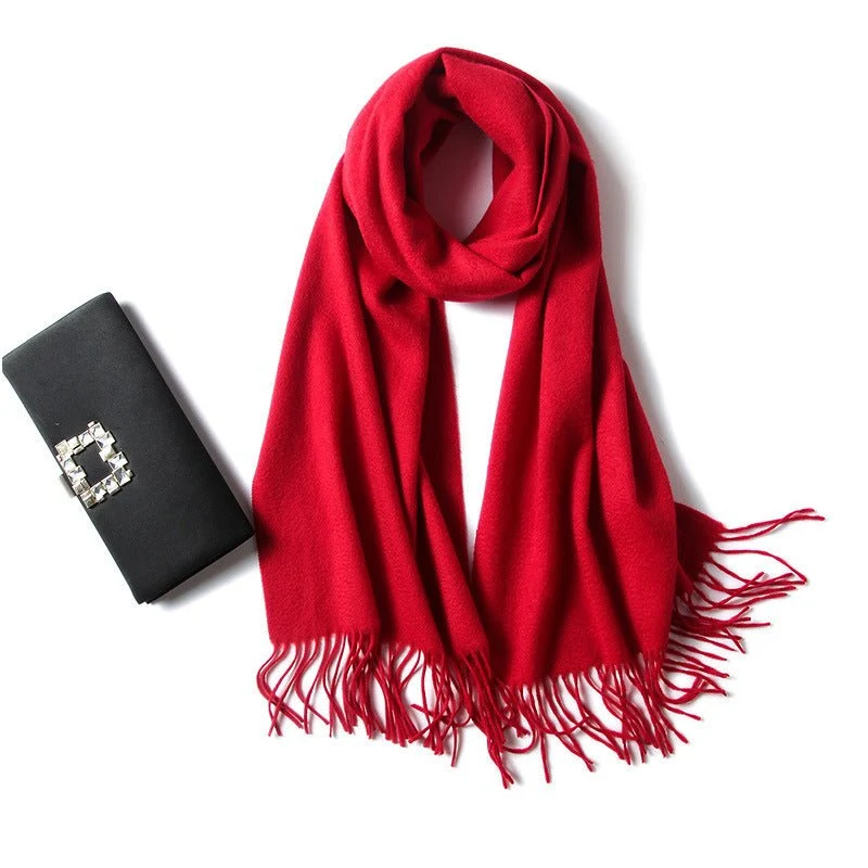 Bufanda unisex de cachemira con bordes con flecos Bufanda cruzada con borla - Imagen 7