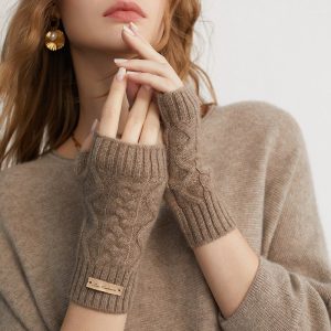 Mujeres Guantes de cachemir de la media dedo Guantes de punto de punto cálidos sin dedo
