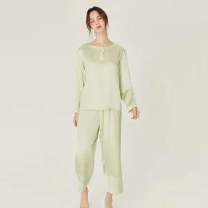 Conjunto de pijama 100% seda para mujer, ropa de dormir de seda suelta