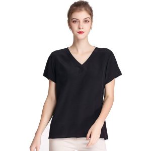 Camiseta de seda de mulberry manga corta v cuello tanque damas camisa de seda