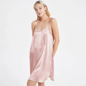 Mujeres Silk Chemise V Campo de seda Night Slip Slip Vestido