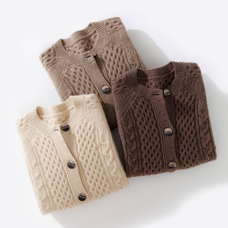 Cárdigan de cachemira de punto trenzado grueso para mujer con cuello altosizeBotones d - Imagen 6