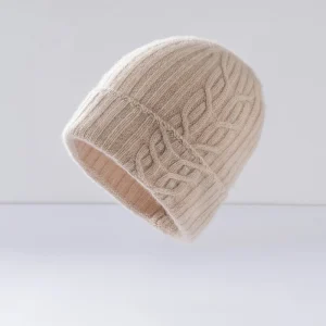 Gorro de cachemira 100% para mujer, gorro de cachemira tejido con cable, ala doblada acanalada