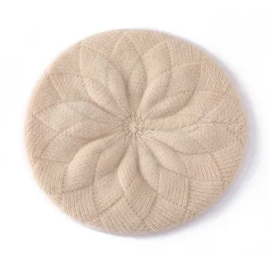 Gorro de pintor de cachemira 100% boina de cachemira para mujer tejido texturizado de pétalos en capas