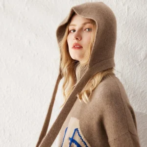 Capucha de punto 100% cachemira para mujer con lazos Gorro con capucha de cachemira