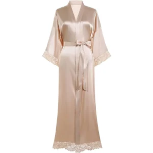 Mujeres 100% Kimono de seda con túnica de seda de encaje