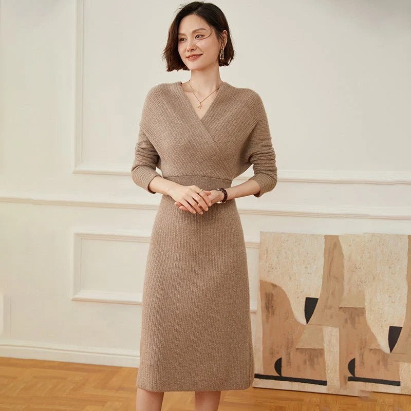 Vestido de envoltura de cachemir para mujer Candinado Canadero Vestidos midi de cuello V para cuello - Imagen 7