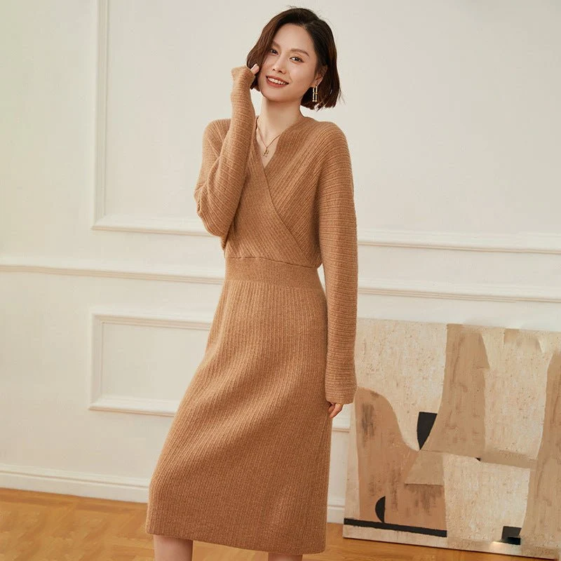 Vestido de envoltura de cachemir para mujer Candinado Canadero Vestidos midi de cuello V para cuello - Imagen 3