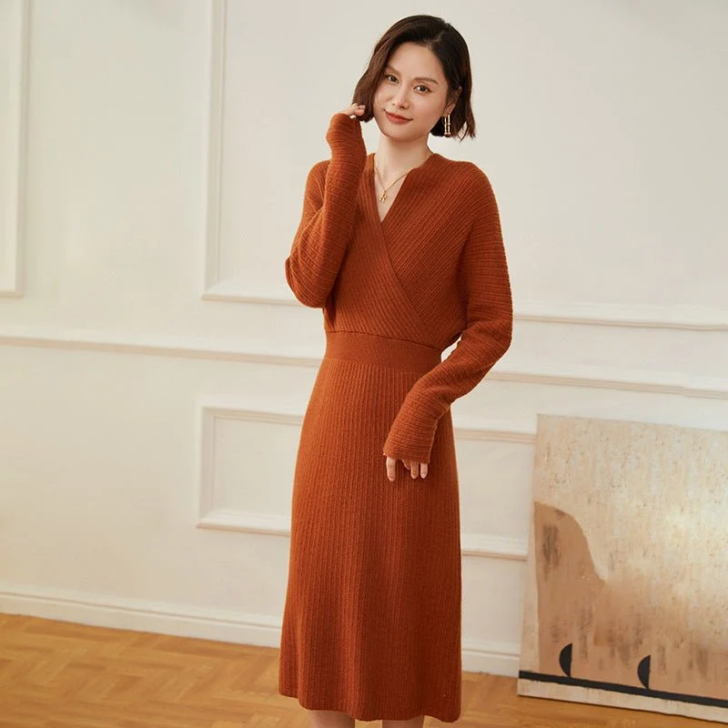 Vestido de envoltura de cachemir para mujer Candinado Canadero Vestidos midi de cuello V para cuello - Imagen 2