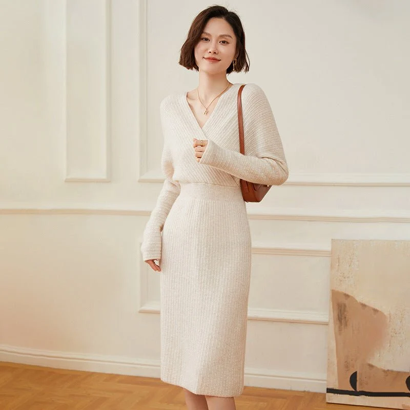 Vestido de envoltura de cachemir para mujer Candinado Canadero Vestidos midi de cuello V para cuello - Imagen 5