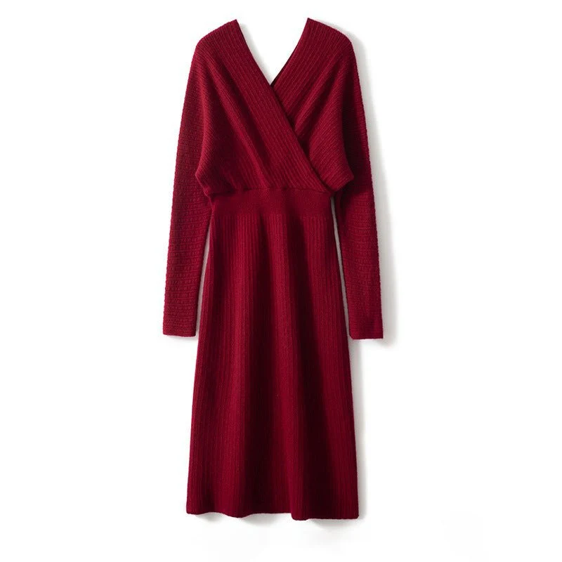Vestido de envoltura de cachemir para mujer Candinado Canadero Vestidos midi de cuello V para cuello - Imagen 4