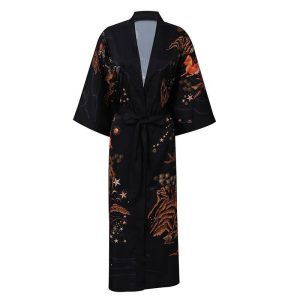 Estampados de ciervos para mujeres seda kimono túnicas estrellas bañera de seda