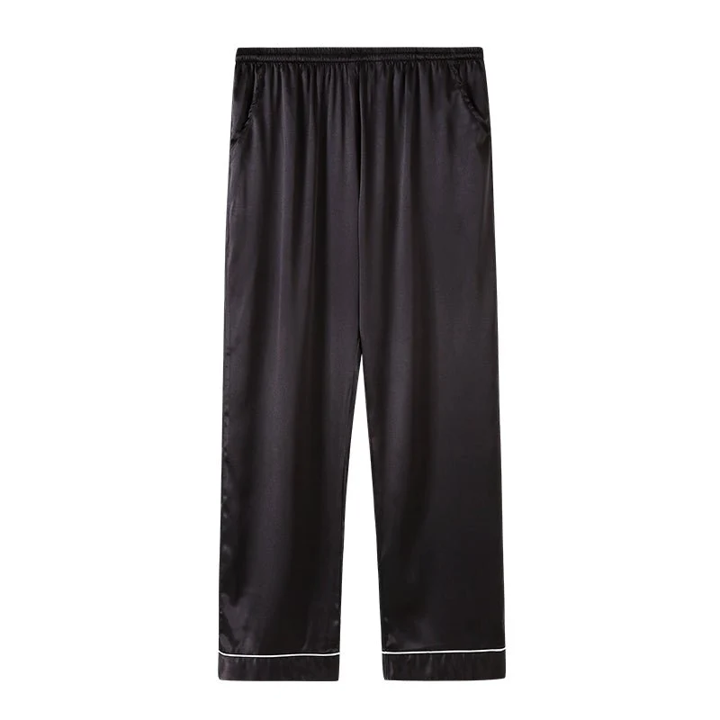 Pantalones de pijama de seda negra de mujer con tuberías blancas - Imagen 3