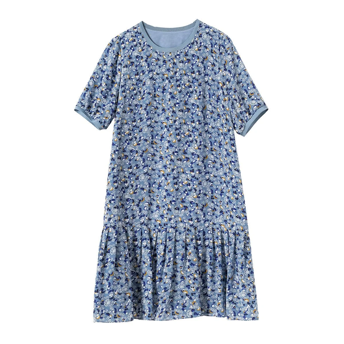 Minivestido de seda con estampado floral azul para mujer Vestido corto de seda con dobladillo con volantes - Imagen 6