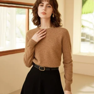 Sweater de cachemir de cuello para mujer de la mujer Cajabina de manga larga