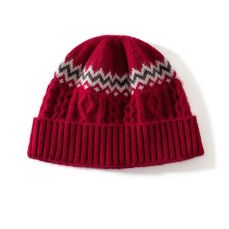 Gorro 100% cachemira Fair Isle Gorro de invierno tejido trenzado de cachemira - Imagen 5