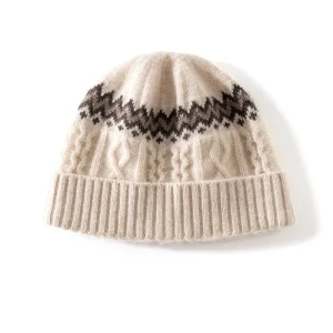 Gorro 100% cachemira Fair Isle Gorro de invierno tejido trenzado de cachemira