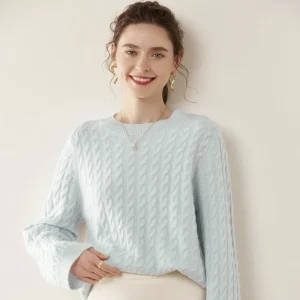 Suéter de cachemira de punto trenzado para mujer Jersey de cachemira con cuello redondo multicolores