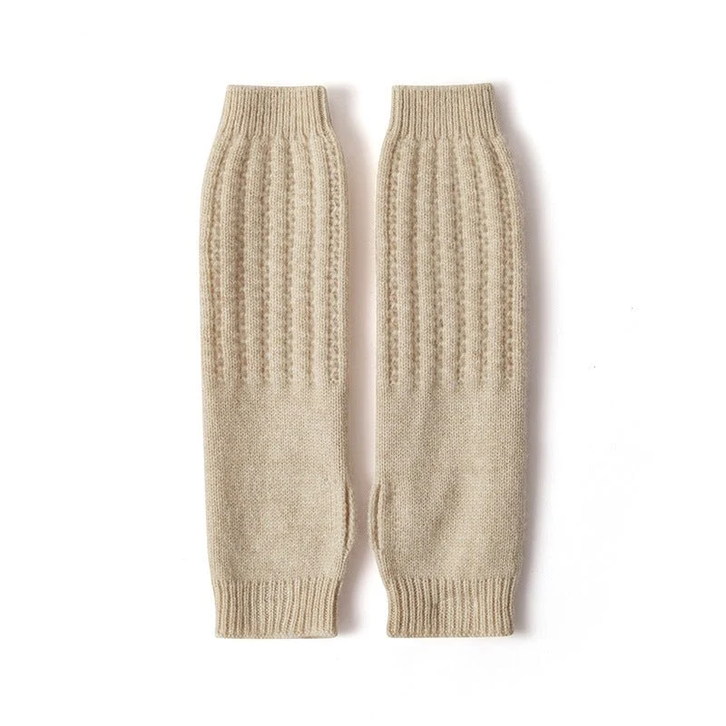Guantes de cachemir acanalado calentadores de brazo de cachemira mitones de punto sin dedo - Imagen 3