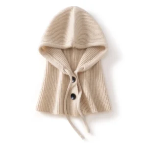 Pasamontañas de cachemira para mujer Bufanda con capucha 100% cachemira y cordón ajustable