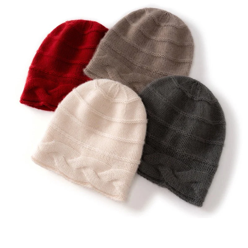 Gorro de cachemira de punto trenzado Gorro de invierno texturizado de pura cachemira - Imagen 7