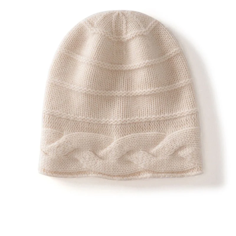 Gorro de cachemira de punto trenzado Gorro de invierno texturizado de pura cachemira - Imagen 2