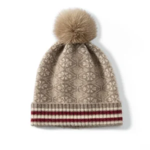 Fair Isle Cashmere Fur Pom Beanie Beaned Edge Sombreros de cachemira para mujeres