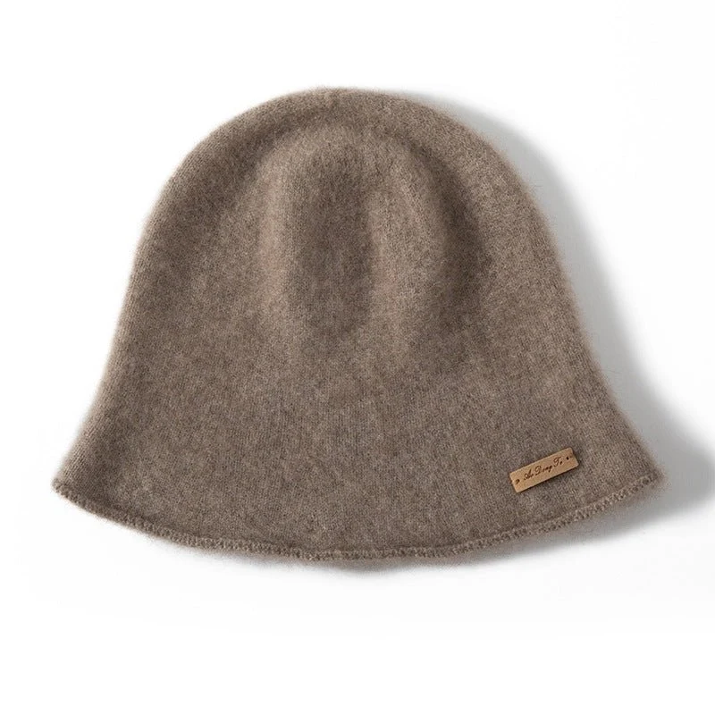 Sombrero tipo cubo de cachemira pura para mujer Sombrero cloche de cachemira con ala suave - Imagen 3