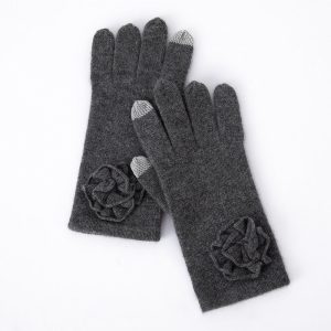 Guantes de cachemira con flores Dedos con pantalla táctil Mitones de punto puro