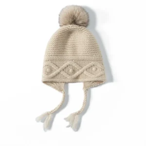 Gorro de cachemira con orejeras y pompón Gorro de invierno de punto de cachemira con lazos