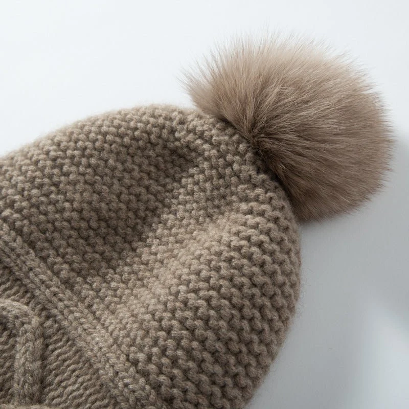 Gorro de cachemira con orejeras y pompón Gorro de invierno de punto de cachemira con lazos - Imagen 4