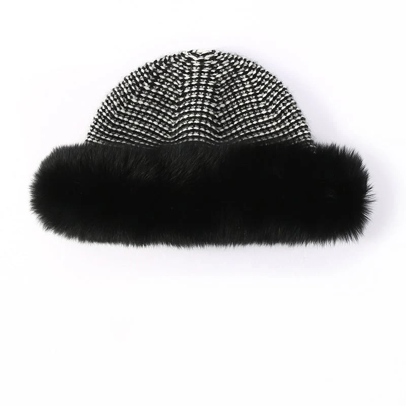 Gorro de punto de cachemira para mujer con ribete de piel auténtica Gorro de pescador de cachemira - Imagen 6