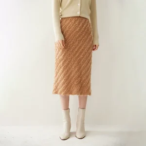 Falda midi texturizada de cachemira con flecos para mujer