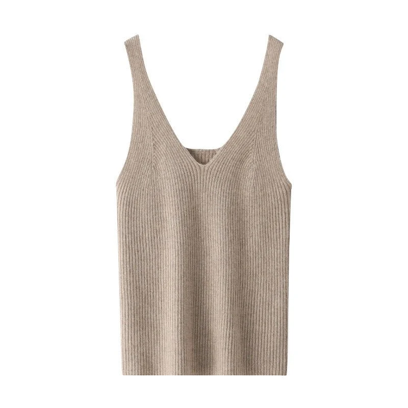 Camiseta sin mangas de cachemira para mujer Camisetas casuales de cachemira con cuello en V - Imagen 8